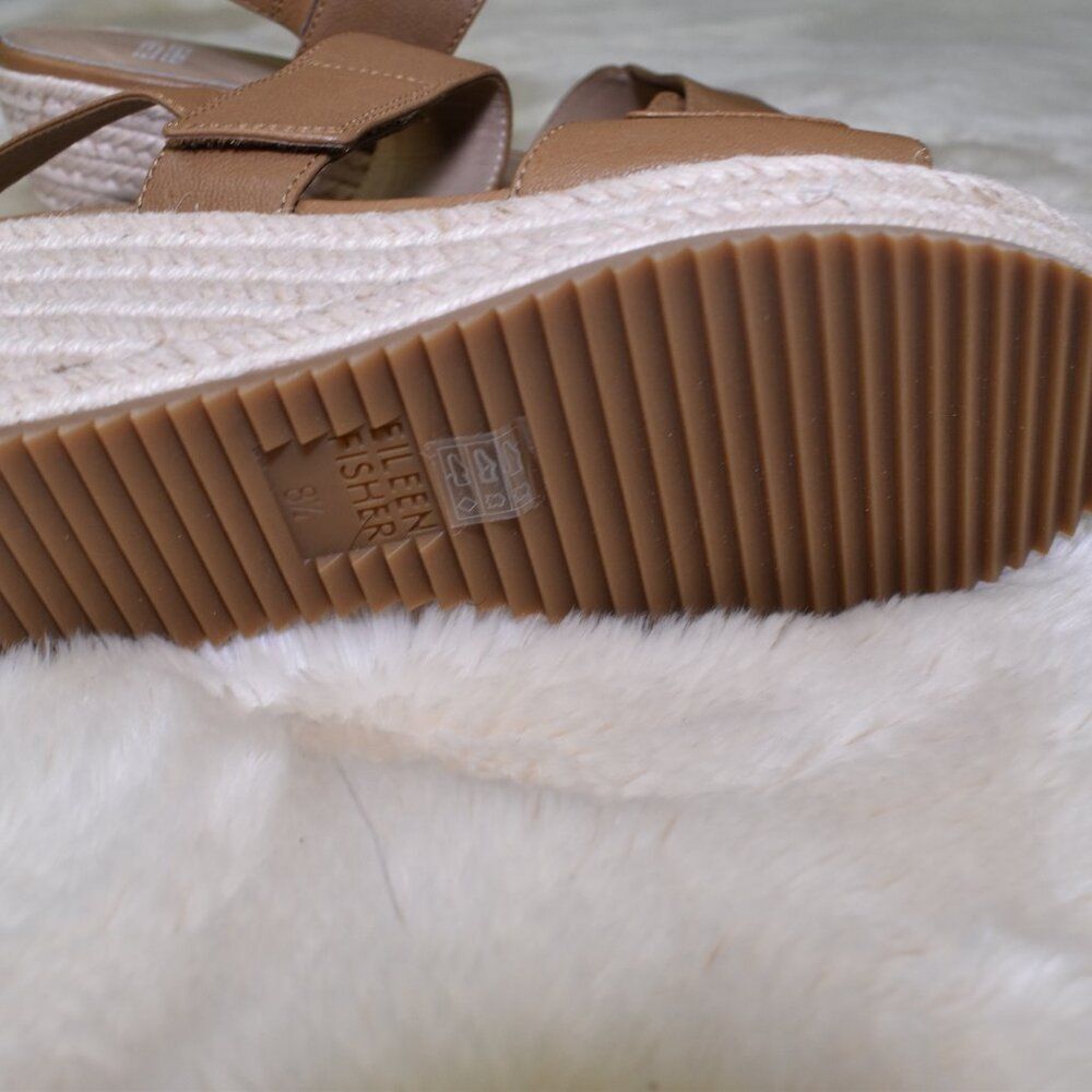 Eileen Fisher Winnie Espadrille Wedge Sandals 8.5 Brown Jute Platform - Picture 12 of 16